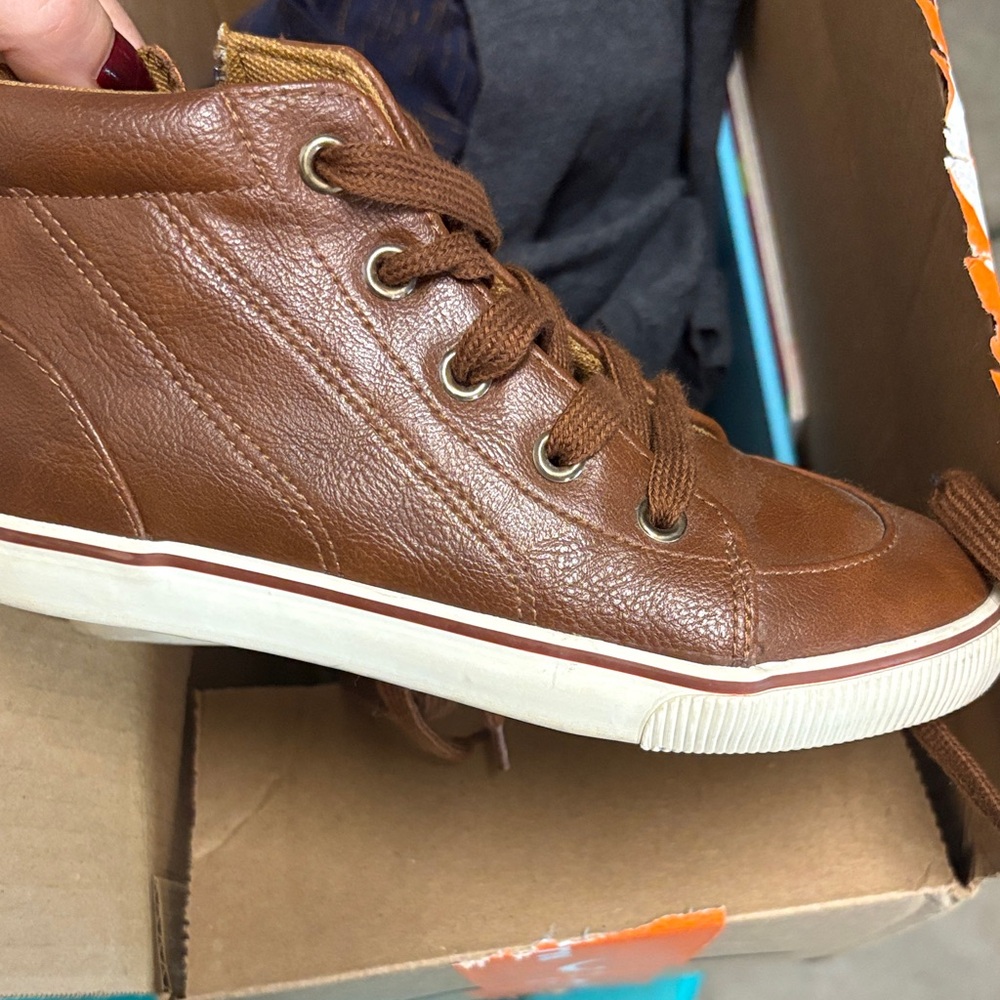 Brown Leather High-Top Sneakers